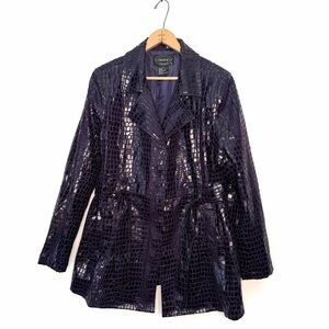 Selene Sport Vintage Purple Croc Embossed Double Breasted Belted Coat Size Small